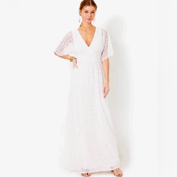 Lilly Pulitzer NWT Parigi Maxi Dress White Scalloped Shell Lace Size LXL